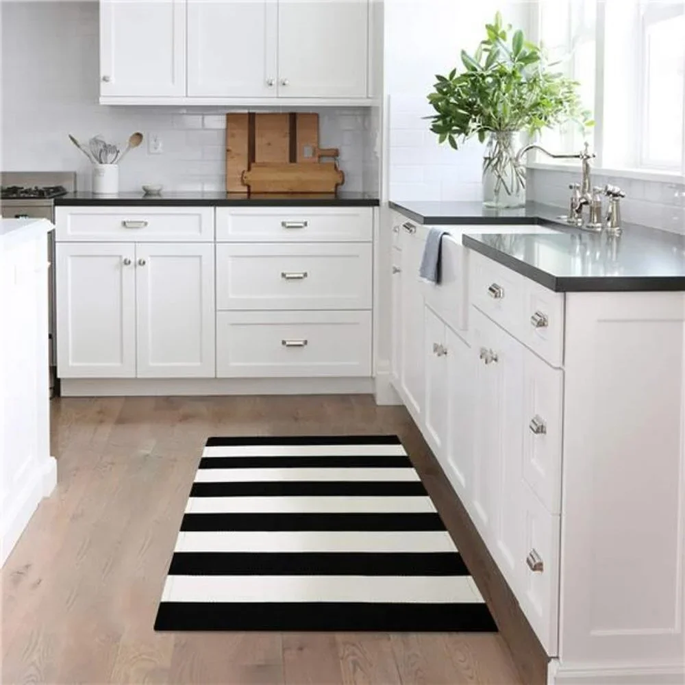 Black and White Striped Rug 27.5x43 Inches Indoor Outdoor Rugs
